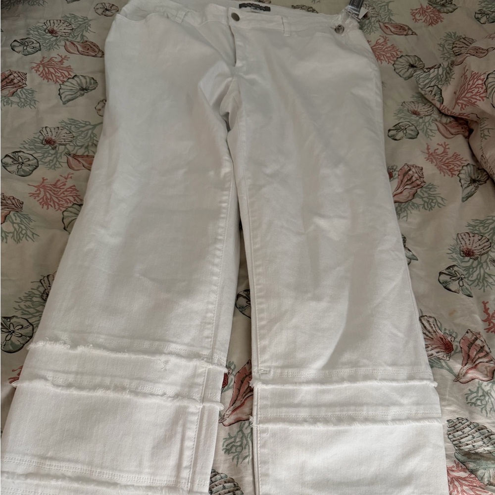Via Ritina White Wide-Leg embellished Pants 26 NWT